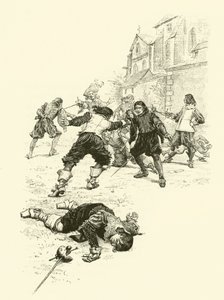 Illustration til De tre musketerer (gravering) af Maurice Leloir