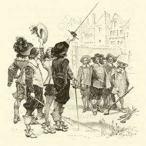Illustration til De tre musketerer (gravering) af Maurice Leloir