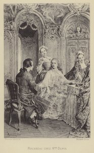 Rousseau besøger Madame Dupin (gravering) af Maurice Leloir