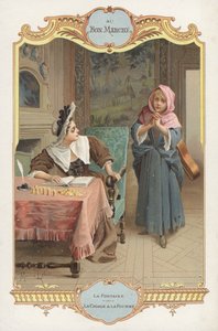 Scene fra Jean de la Fontaines fabel Myren og græshoppen (chromolitho) af Maurice Leloir