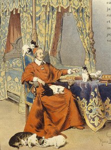 Kardinalen leger med sine katte, han elskede særligt - i "" Richelieu"" af Maurice Leloir, deb. 20. århundrede af Maurice Leloir