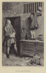 Tyveri af æbler (dybtryk) af Maurice Leloir