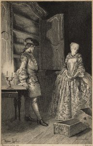 opdagelsen af ​​Vol - i "Historien om Manon Lescaut og Chevalier Des Grieux" af Abbe Prevost (1697-1763), fransk forfatter. Stik efter tegninger af Maurice Leloir (1885). af Maurice Leloir