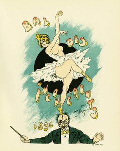 Plakat for ball of incoherents, bal organiseret mellem 1885 og 1896 i Paris som en del af den kunstneriske bevægelse lanceret af Jules Levy i 1882, den usammenhængende kunst, Illustration en lithographie af Maurice Neumont (1868-1930), der viser en nøgen d