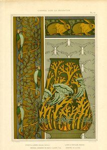 Art Nouveau-naturmotiver: Fugle, havliv og insekter (litografi)