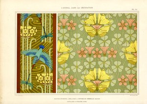 Sommerfugle og fugle som art nouveau-ornamentik (litografi)