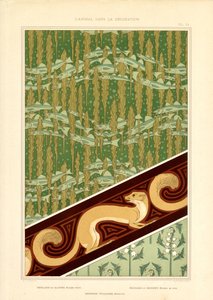 Dekorative art nouveau-mønstre med fisk, hermelin og liljekonval (litografi) af Maurice Pillard Verneuil