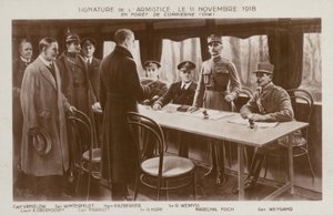 Underskrivelse af våbenhvilen for at afslutte Første Verdenskrig, Compiegne-skoven, Frankrig af Maurice Pillard Verneuil