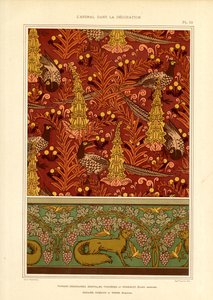 Overflademønster med fasaner og vinbort (litografi)