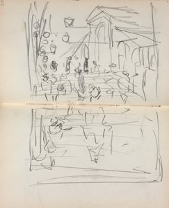 Italiensk skitsebog: Bro med figurer (side 209  210) af Maurice Prendergast