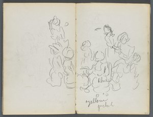 Skitsebog, The Dells, nr. 127, side 074  75: Figurer med farvenotationer af Maurice Prendergast