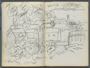 Skitsebog, The Dells, nr. 127, side 096  97: Landskab med huse af Maurice Prendergast