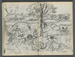 Skitsebog, The Dells, nr. 127, side 116 og 117: Figur i et landskab