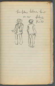 Skitsebog, side 040: Noter og to figurer af Maurice Prendergast