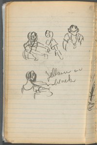 Skitsebog, side 100: Figurer med noter af Maurice Prendergast