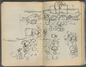 Skitsebog, side 112  113: Strandudsigt af Maurice Prendergast