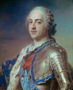 Portræt af Ludvig XV (1710 - 1774) i rustning, med Helligåndsordenens snore og det gyldne skind. Pastel af Maurice Quentin Delatour kendt som Quentin De La Tour eller Quentin De Latour (1704-1788) af Maurice Quentin de La Tour