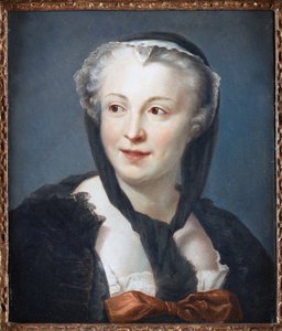 Portræt af romanforfatteren Francoise de Graffigny (1695-1758) af La Tour, Maurice Quentin de (1704-1788). Pastel på lærred, størrelse: 46,5x38, , Privat samling af Maurice Quentin de La Tour