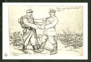 Postkort, satirisk i sort/hvid af Maurice Radiguet