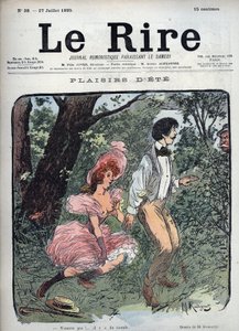 Summer Plaisirs - To elskende bliver overrasket i en skov af en forbipasserende - Lustration af Maurice Radiguet (1866-1941) til det franske magasin "" Le Rire"" nummer 38 de 1895 af Maurice Radiguet