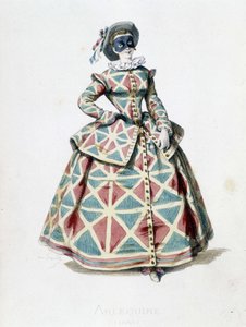Harlekin kostume og maske i 1855, kvindelig karakter af Harlekin i commedia dell