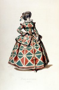 Harlekin kostume og maske i 1855, kvindelig karakter af Harlekin i commedia dell