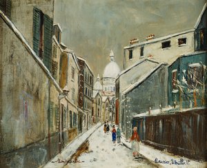 Rue St. Rustique sous la Neige, Montmartre, ca. 1939 (olie på lærred)