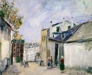 Gadescene i Montmartre, Paris (olie på lærred)