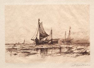Fiskerbåde på stranden ved Scheveningen. af Maurits Frederik Hendrik De Haas