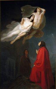 Dante og Virgil møder Francesca da Rimini og hendes svoger Paolo Malatesta, skyldig i utroskab, i begærets cirkel i underverdenen." af Maurizio Frascheri