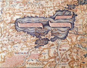 Udsigt over Sortehavet Detalje af verdenskortet (mappamundi) af bror Maurus (Mauro) camaldolese 1459 Biblioteca Marciana, Venedig af Mauro Fra