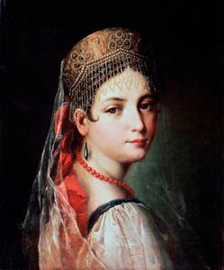 Portræt af en ung kvinde i Sarafan og Kokoshnik, 1820