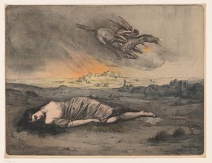 Tilbagelænet kvinde og flyvende rytter med fakkel af Max Alexander Alandt (signed by artist)