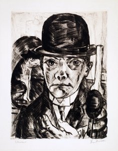 Selvportræt med bowlerhat. Gravering af Max Bechmann (1884-1950) af Max Beckmann