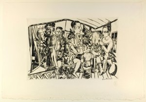 Behind the Scenes, tallerken tre fra Jahrmarkt af Max Beckmann