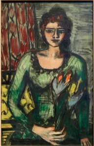 Portræt af Quappi i den grønne trøje af Max Beckmann