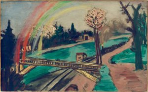Jernbanelandskab med regnbue af Max Beckmann
