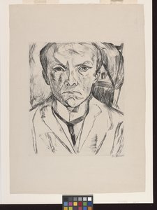Frontal Selvportræt Med Husgavl I Baggrunden af Max Beckmann