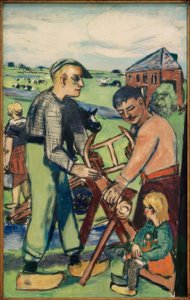 Træsav med barn (hollandsk træsav) af Max Beckmann