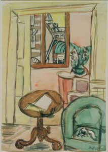 Interiør med rundt bord af Max Beckmann