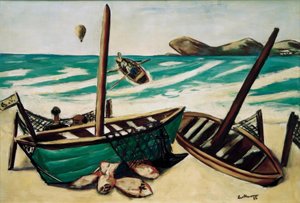 Kystlandskab med ballon af Max Beckmann