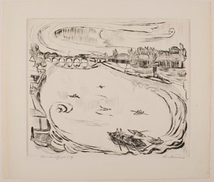 Main River Landscape, plade 6 fra porteføljen "Faces" af Max Beckmann