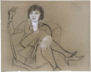 Quappi i en klubstol, rygende af Max Beckmann