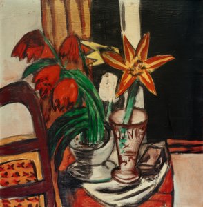 Rød tulipan og ildliljer af Max Beckmann