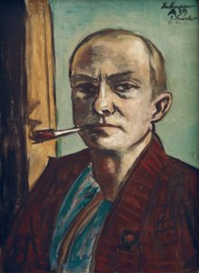 Selvportræt på grøn med grøn skjorte af Max Beckmann