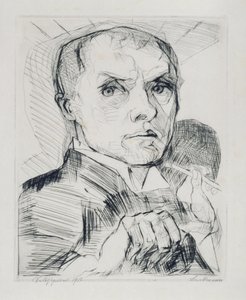 Selvportræt med griffel (blad 19 fra „Ansigter“) af Max Beckmann