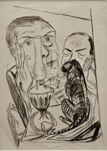 Selvportræt med kat og lampe af Max Beckmann