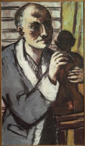 Selvportræt med en grå morgenkåbe af Max Beckmann