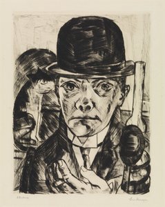Selvportræt med stiv hat af Max Beckmann