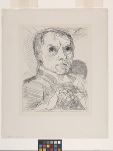 Selvportræt med stylus (tørpunkt på råhvidt lagt papir) af Max Beckmann